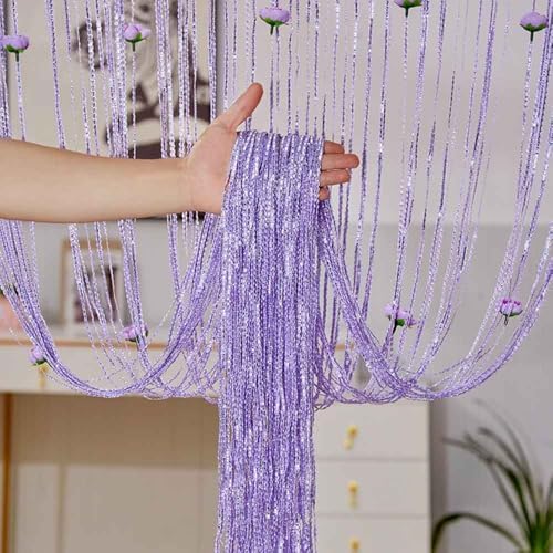 Doorway Beads Curtain with Rose Design Purple 118x79in