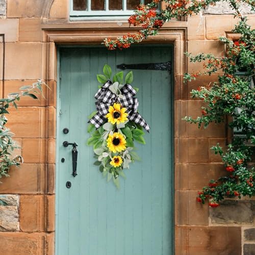 Artificial Sunflower Teardrop Front Door Wreath