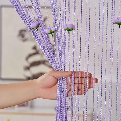 Doorway Beads Curtain with Rose Design Purple 118x79in
