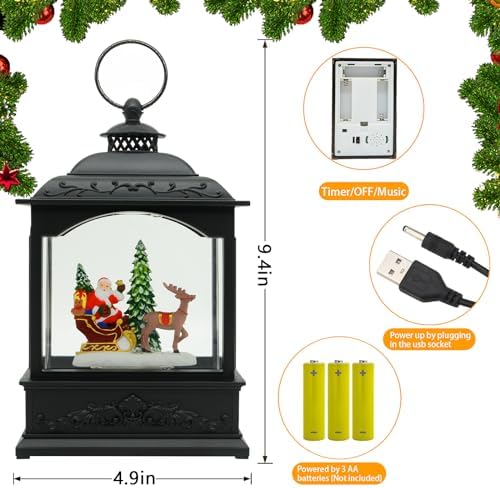 Christmas Snow Globe Lantern with Music and Timer