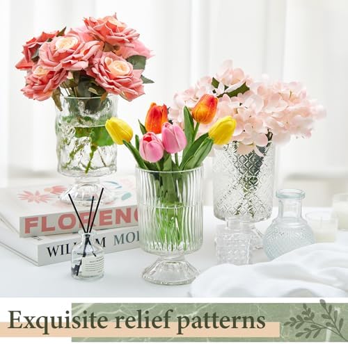 6 Pcs Clear Embossed Glass Vases for Wedding Centerpieces