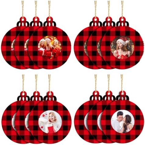 Jetec 12 Pcs Wooden Christmas Photo Frame Ornaments Red Black