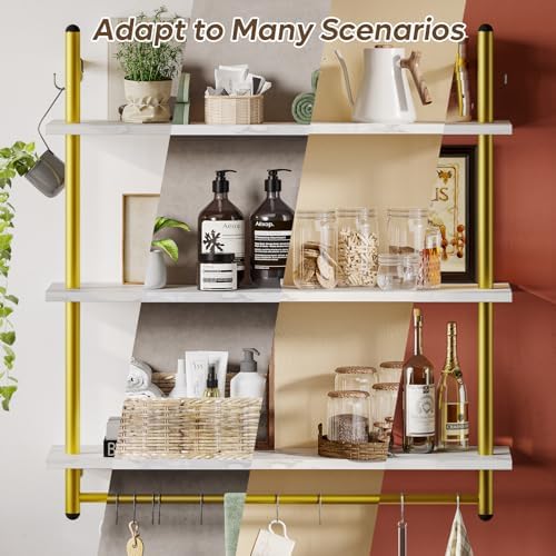 Bestier 31 Inch 3 Tier Floating Wall Shelf with 8 Hooks
