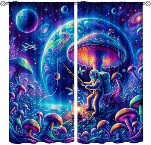 Abstract Mushroom Astronaut Blackout Curtains with Thermal Insulation