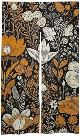 Japanese Noren Flowers Door Curtain 34x57 Black Background