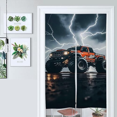 Monster Truck Black Sky Lightning Roar Door Cover Curtain