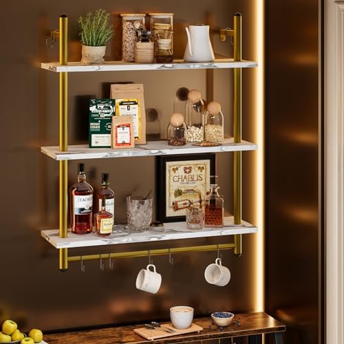 Bestier 31 Inch 3 Tier Floating Wall Shelf with 8 Hooks