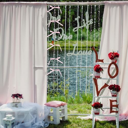 LOGOFUN 3pcs Bow Bead Curtain with Tassels in Pink