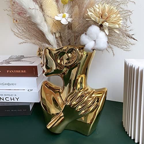 Funsoba Gold Ceramic Head Vase for Home Office Decor