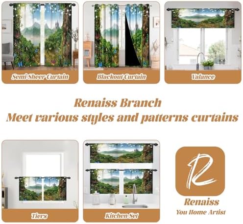 Renaiss 42x63 Inch Jungle Butterfly Curtains 2 Panels