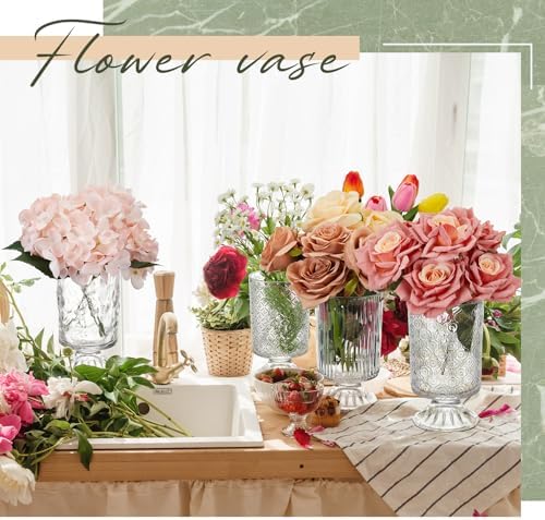 6 Pcs Clear Embossed Glass Vases for Wedding Centerpieces