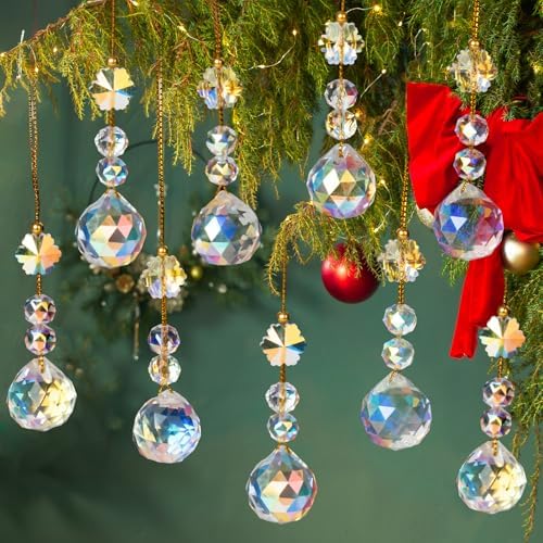 12 Pcs Crystal Christmas Prism Ornaments for Tree Decorations