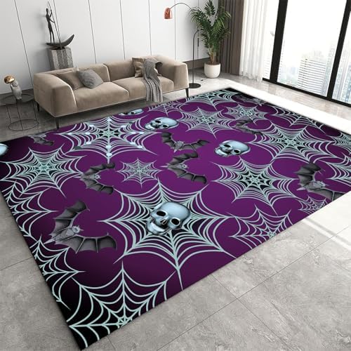Halloween Gothic Area Rug 3x4ft Skull Bat Spider Web
