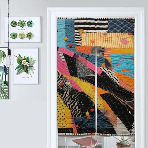 Colorful Quilt Split Door Curtain 17x57 Inches