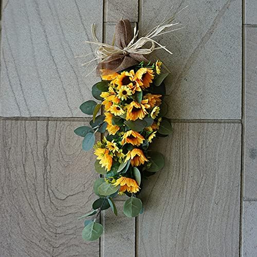 Belupai Sunflower Teardrop Wreath with Eucalyptus Leaves