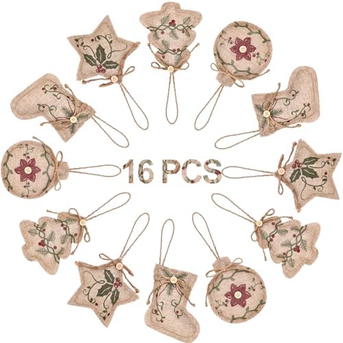 Jetec 16 Piece Rustic Christmas Burlap Decorations