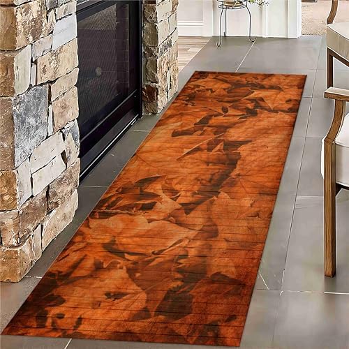 Autumn Leaf Fall Runner Rug 2x7ft Orange Maple Leaf Pattern