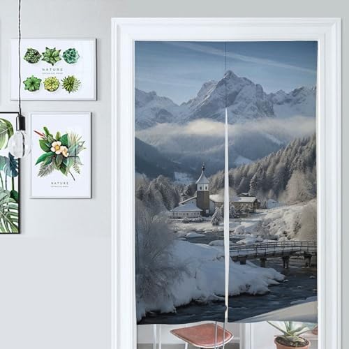 Bavarian Alps Winter Landscape Door Curtain 57x17 Inches