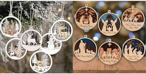6 Pack Wooden Christmas Ornaments Set with Nativity Scene Decorations