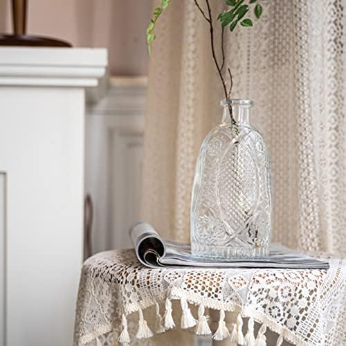 Boho Sheer Lace Curtain with Macrame Tassel