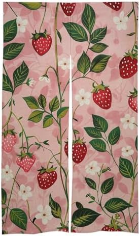 Peach Strawberry Print Split Door Curtain