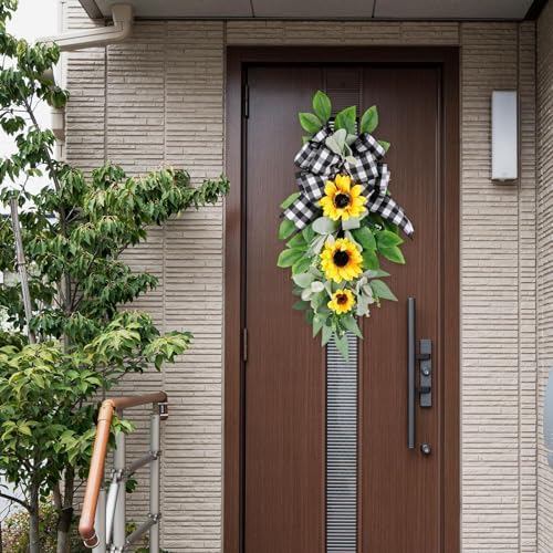Artificial Sunflower Teardrop Front Door Wreath