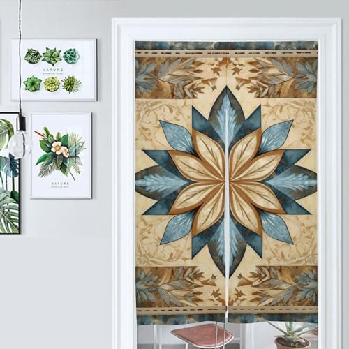Japanese Noren Stars Among Flowers Door Curtain 34x57 Inch Partition
