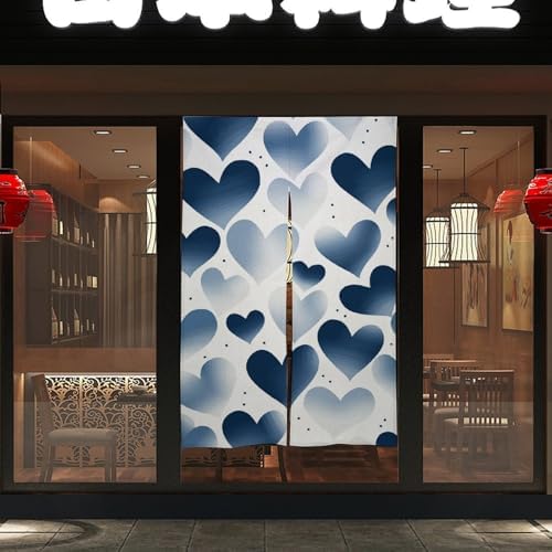 Navy Heart Door Curtain Panel 17x57 Inch Privacy Divider