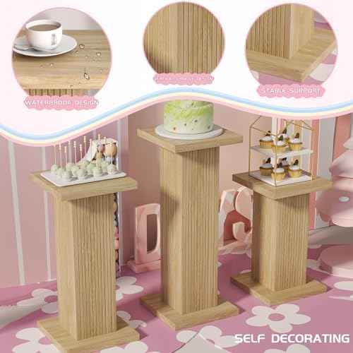 3Pcs Square Wood Pedestal Display Stand Set