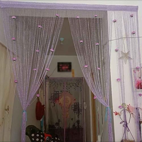 Doorway Beads Curtain with Rose Design Purple 118x79in