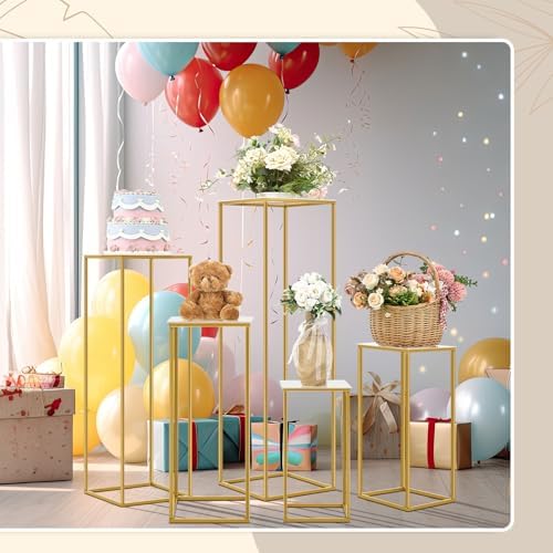 5 Pcs Gold Cylinder Stands for Party and Wedding Displays