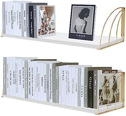 White Gold Floating Bookshelf Set of 2