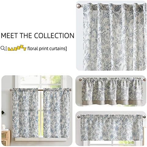 Lazzzy Linen Curtains Farmhouse Blue Floral Print 2 Panels Set