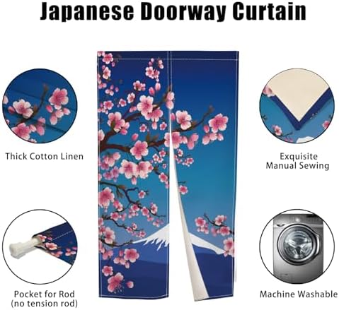 Japanese Door Curtain Noren with Cherry Sakura and Mount Fuji Design