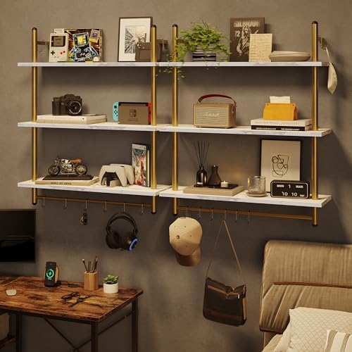 Bestier 31 Inch 3 Tier Floating Wall Shelf with 8 Hooks