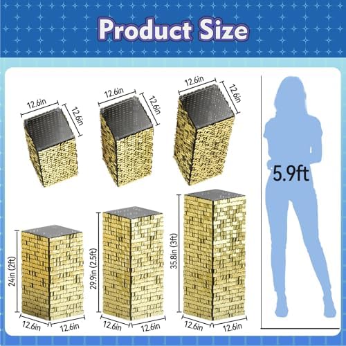 Qcity Light Gold Shimmer Pedestal Stand Set of 3