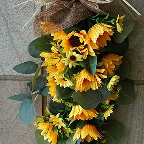 Belupai Sunflower Teardrop Wreath with Eucalyptus Leaves