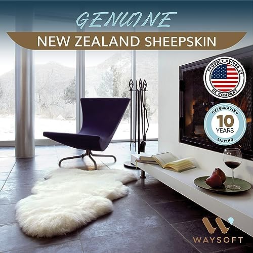 WaySoft New Zealand Sheepskin Area Rug - Ivory 2ft x 3ft