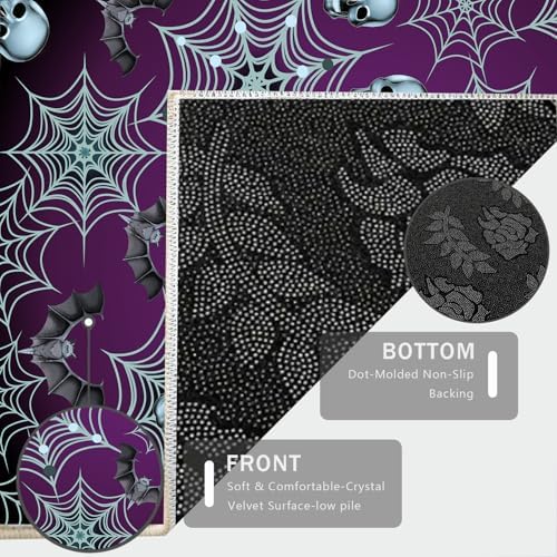 Halloween Gothic Area Rug 3x4ft Skull Bat Spider Web