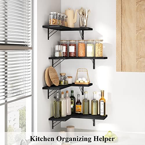 Love-KANKEI 4-Tier Floating Corner Shelves Black