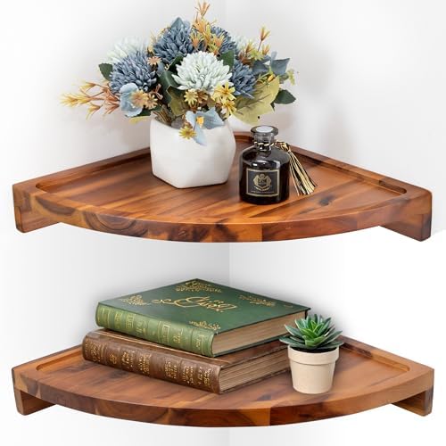 Demigo Floating Round Corner Shelves 2pcs Natural Brown