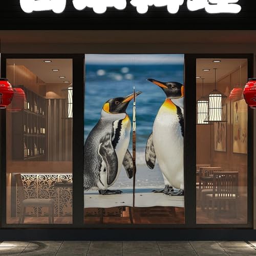 Penguin and Sea Door Cover Curtain 57x17 Inches