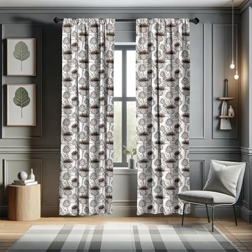 Ambesonne Thistle Curtains 2 Panel Set Brown White