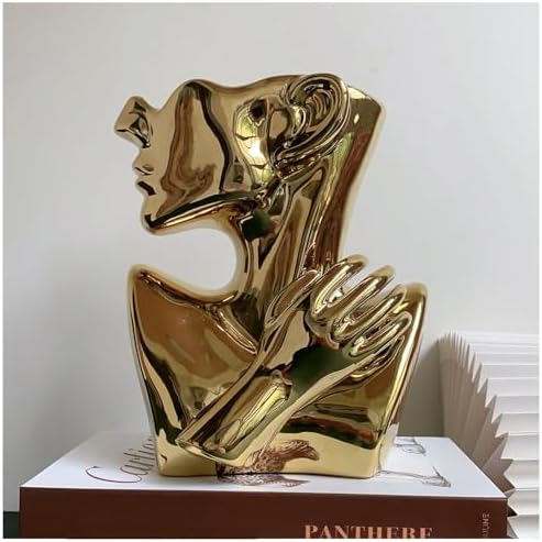 Funsoba Gold Ceramic Head Vase for Home Office Decor
