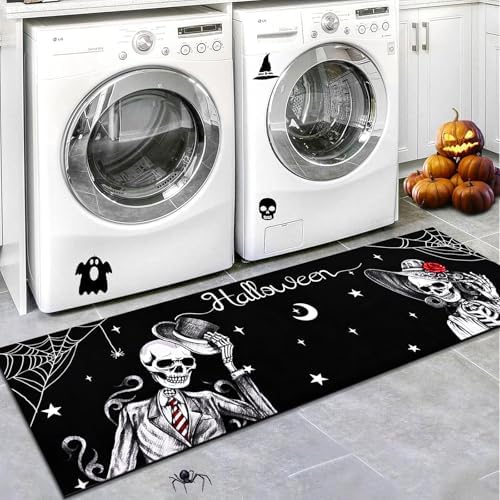 Likiyol Halloween Skull Couple Runner Rug Non Slip Washable 20x59