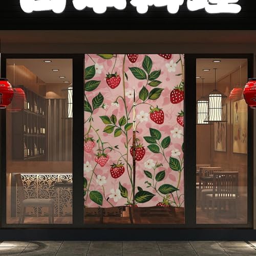 Peach Strawberry Print Split Door Curtain