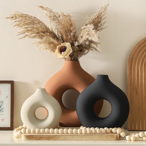 Ceramic Donut Vase Set of 3 Rust
