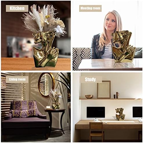 Funsoba Gold Ceramic Head Vase for Home Office Decor