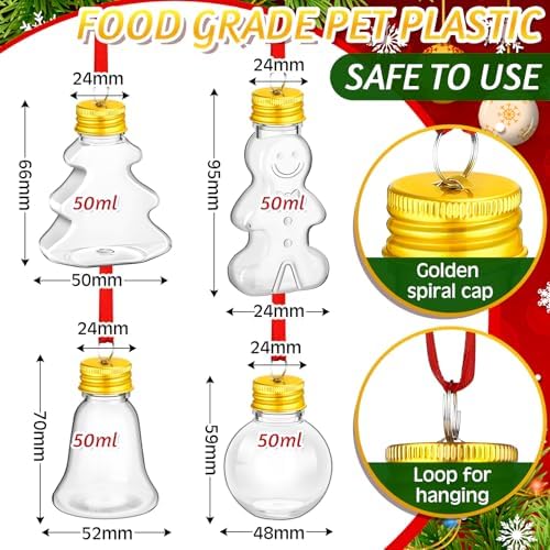 Patelai 24 Pcs Christmas Booze Balls Clear Shot Glasses Hanging Ornaments