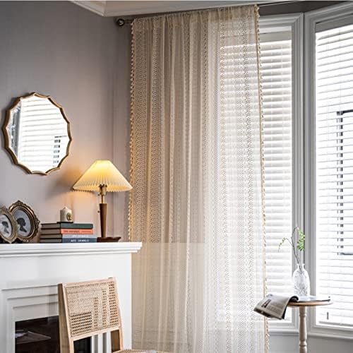 Boho Sheer Lace Curtain with Macrame Tassel